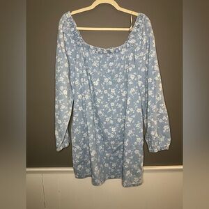 Forever 21 Light Blue Floral Off-Shoulder Dress